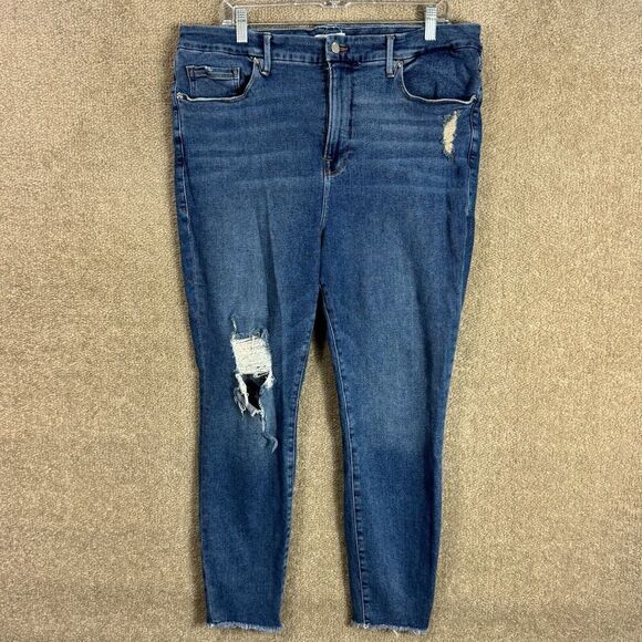 Good American Good Legs Crop Fray Jeans Plus 18 Blue High Rise Distressed Skinny - Picture 2 of 14